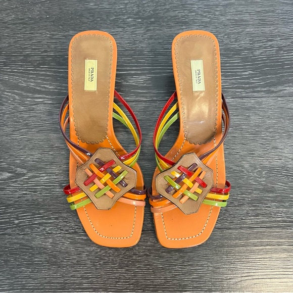 VTG Prada Orange Leather Kitten Heel Sandals with Original Bag - Picture 3 of 10